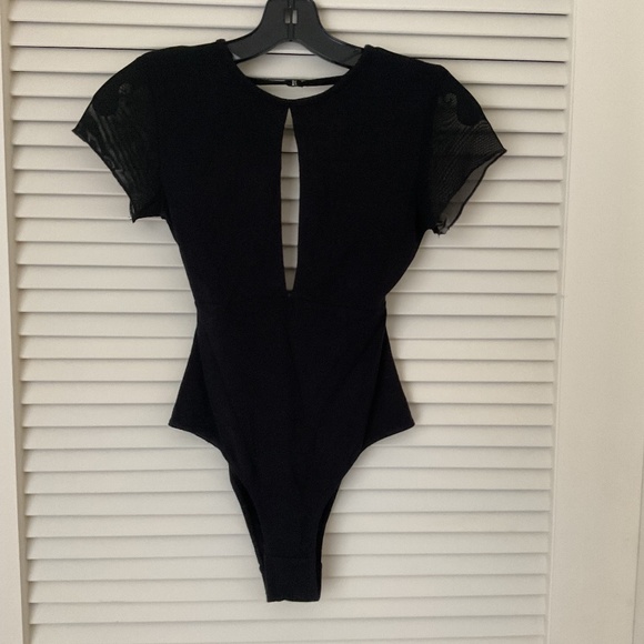 Rare! Joah Brown Bodysuit Mesh sleeve Black S/ M - Picture 1 of 7